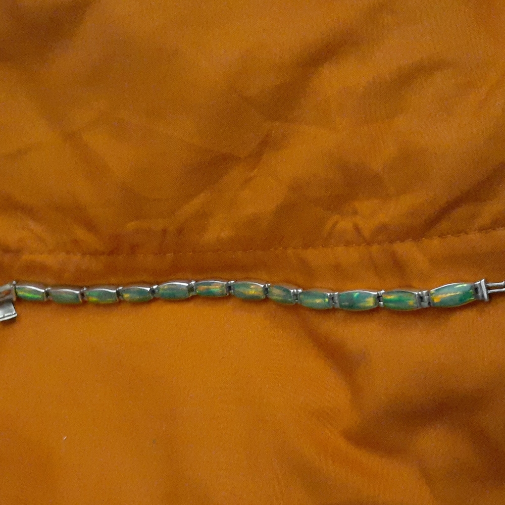 Sterling Silver 925 Green with fiery orange stones